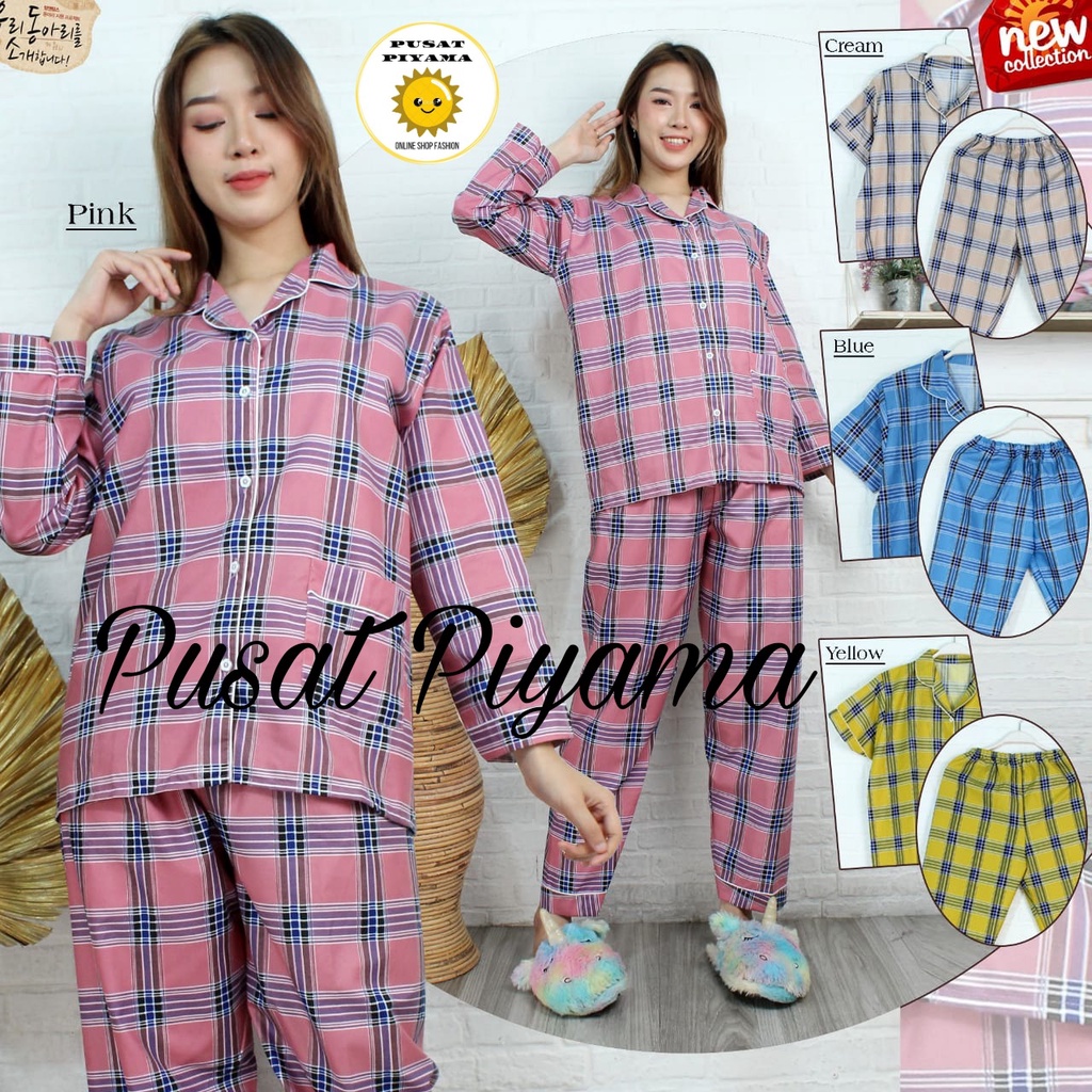 Setelan Lengan Pendek Piyama Baju Tidur Wanita Guilen Kotak Pajamas Cewek Dewasa Kekinian Abg-4