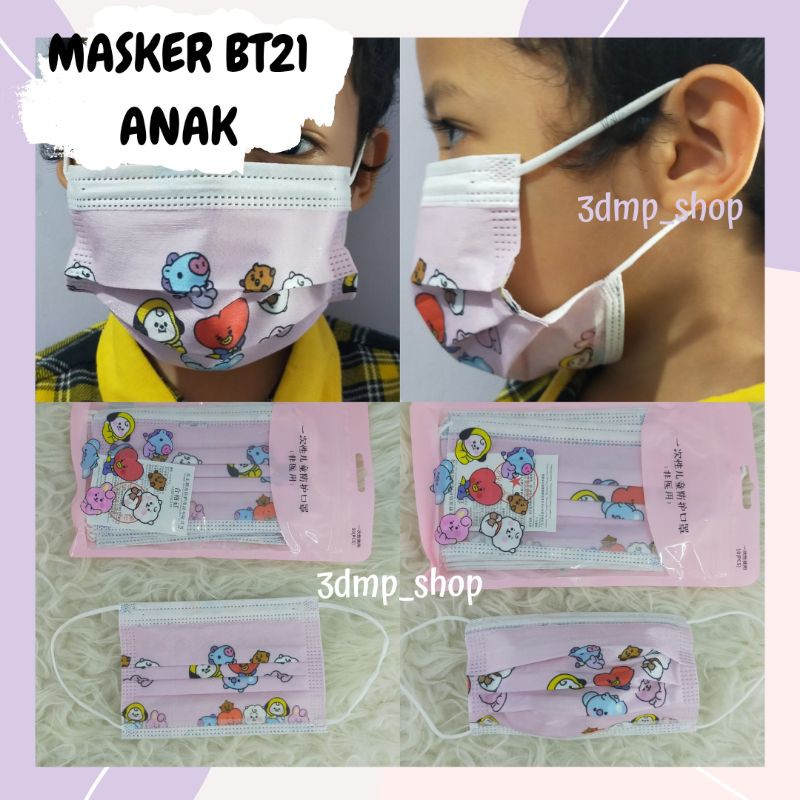 [Isi 10] Masker BT21 ANAK 4-8Th BTS KPOP KARET EARLOOP