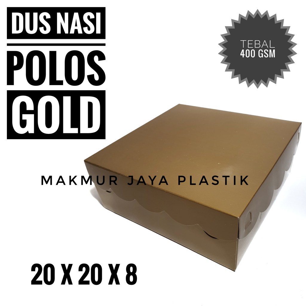 BOX NASI KOTAK DUS 20 X 20 POLOS WARNA GOLD BAHAN TEBAL 400 GSM