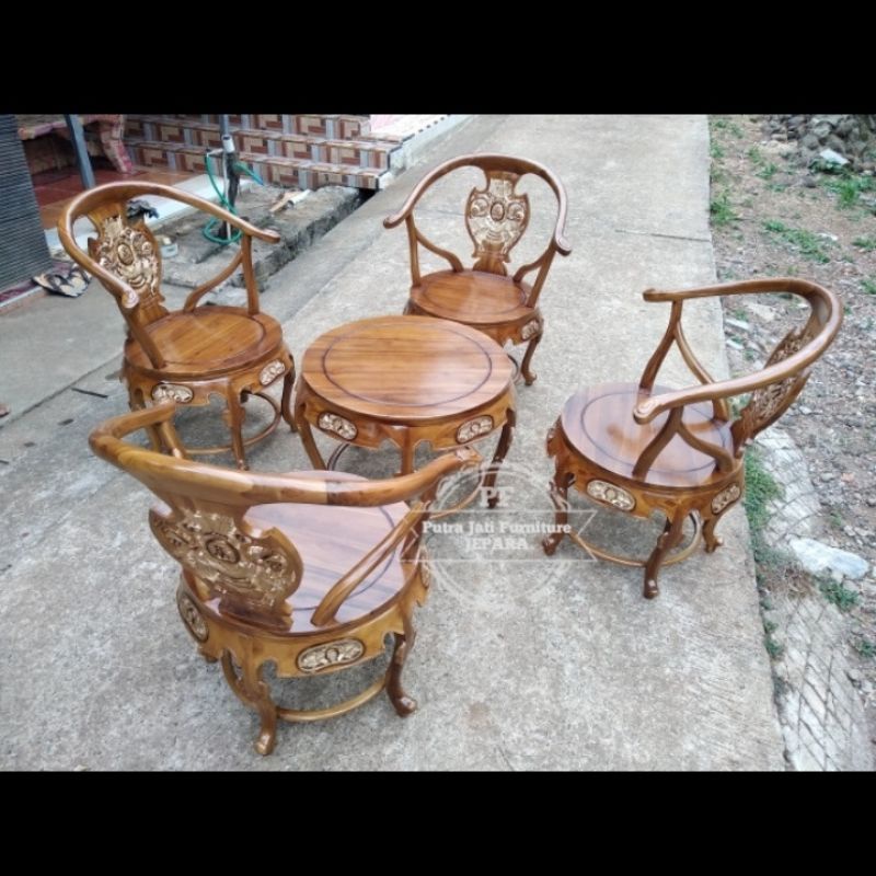 Meja kursi tamu / kursi teras depan rumah bahan kayu jati model unik