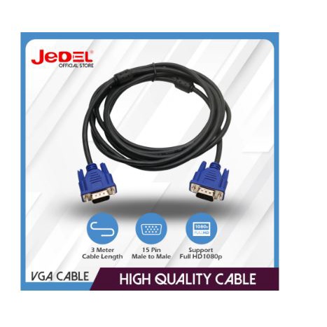 Cable vga jedel 3 meter m-m standard 720p HD for pc laptop - Kabel vga d-sub 15 pin 3m male for monitor projector tv