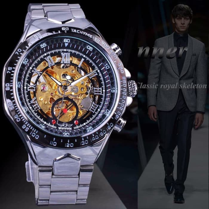 Top Brand Transparant Luxury Relogio Mechanical Skeleton Watch - Winner Silver