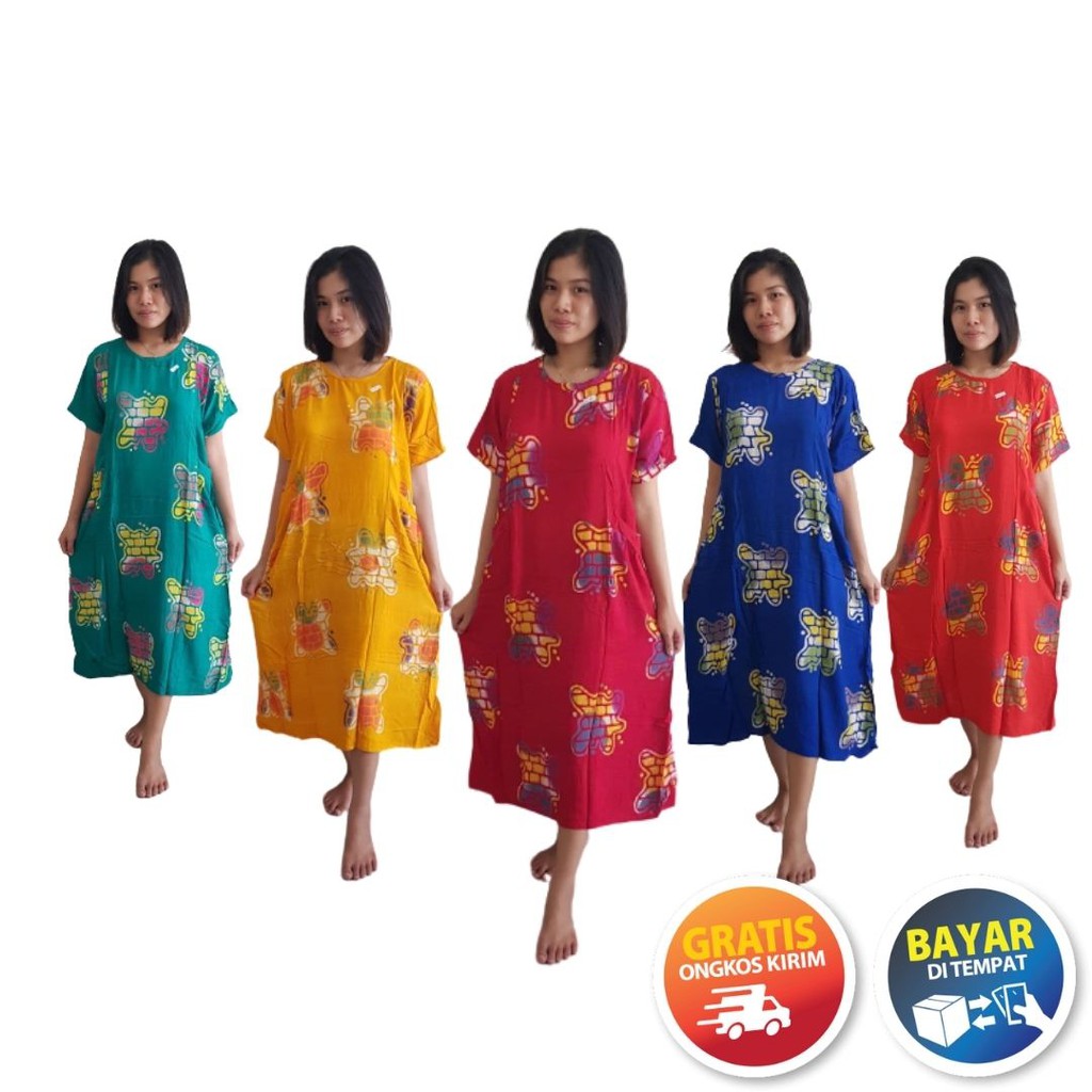 Home Dress Tidur Wanita Lengan Pendek Motif Batik Rayon Asli Pekalongan Baju Daily Rumahan Homedress