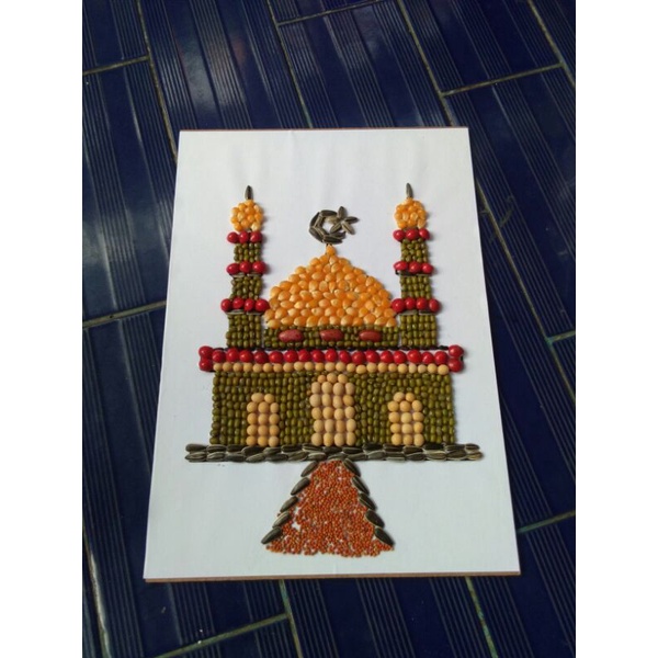 

kolase biji bijian gambar masjid prakarya