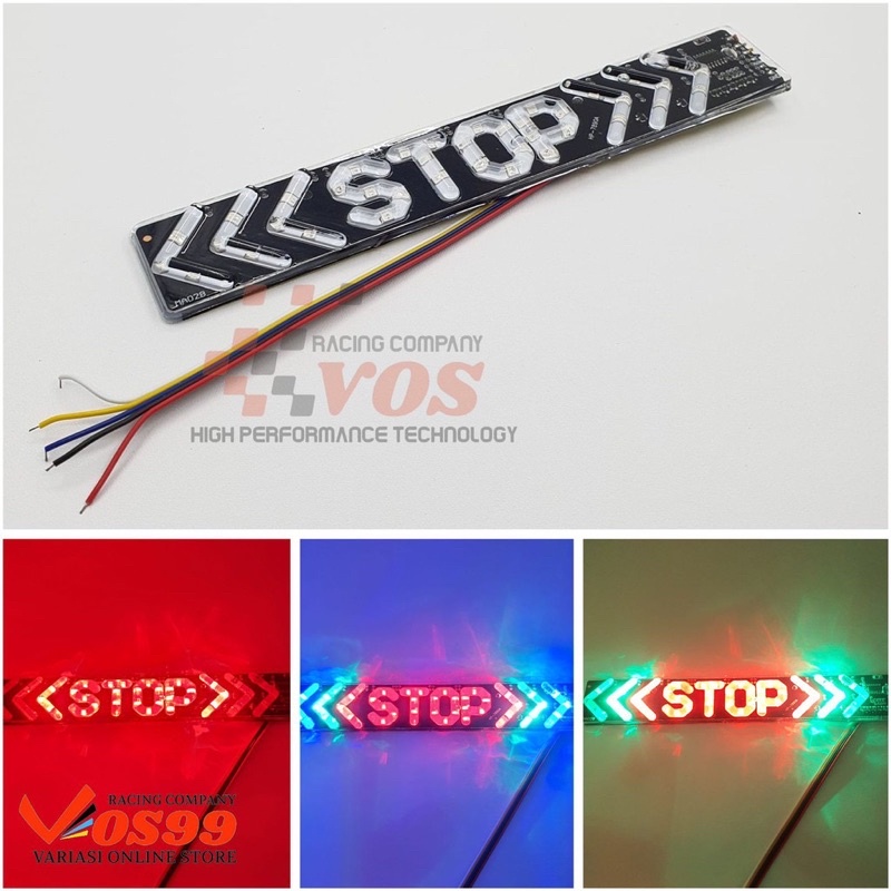 LAMPU LED TULISAN STOP 20CM RGB 12V DC BISA SEMUA MOTOR UNIVERSAL