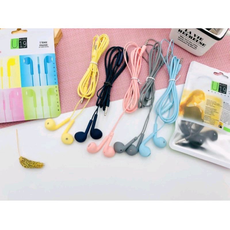 Headset/handsfree /HF macaron U19 warna warni