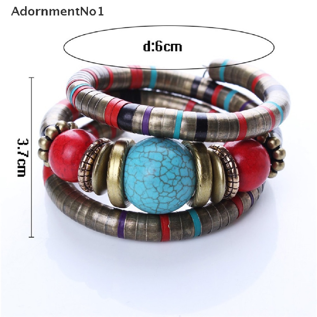 (AdornmentNo1) Gelang Bangle Silver Hias Manik-Manik Turquoise Imitasi Gaya Boho Untuk Wanita