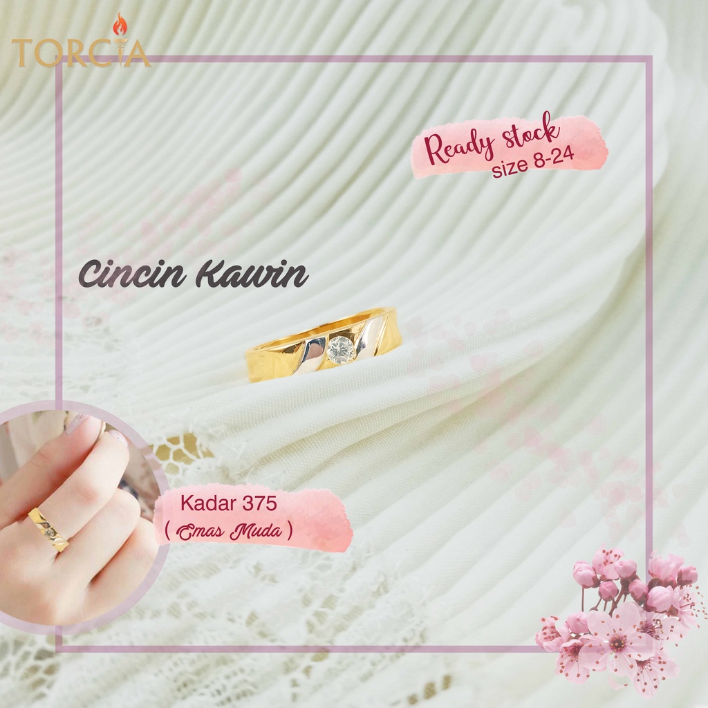 Cincin Kawin Emas Asli Mata Satu A Kadar 375 Torcia Gold