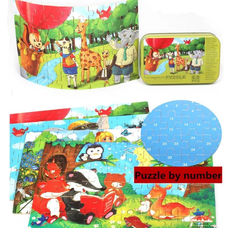 Jigsaw Puzzle Kaleng 60 Keping Lucu Puzzle Kaleng isi 60 pcs Puzzle Kayu Mainan Edukasi