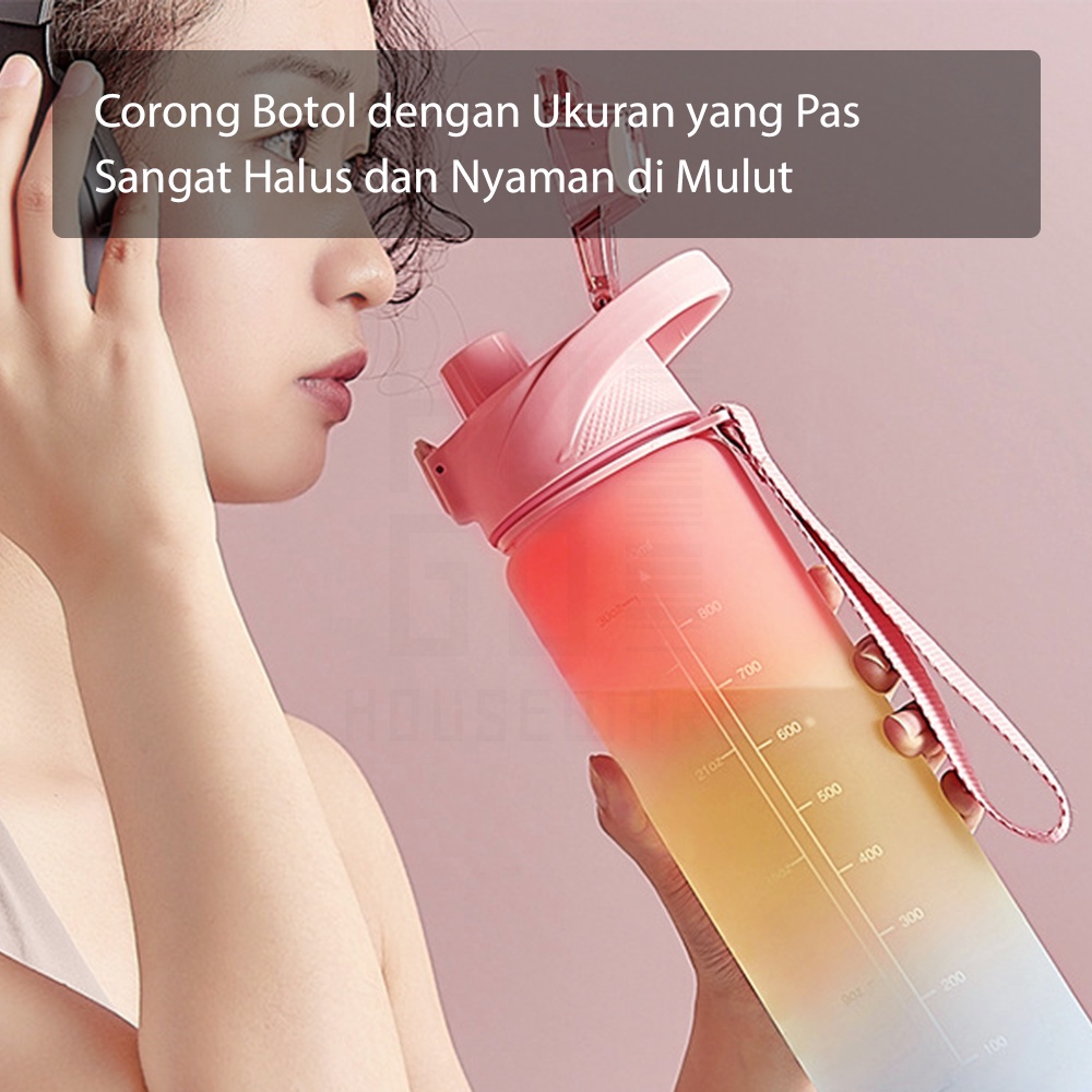 HUGO Botol Minum Motivasi Tutup Flip 1 Liter Rainbow Gratis Stiker