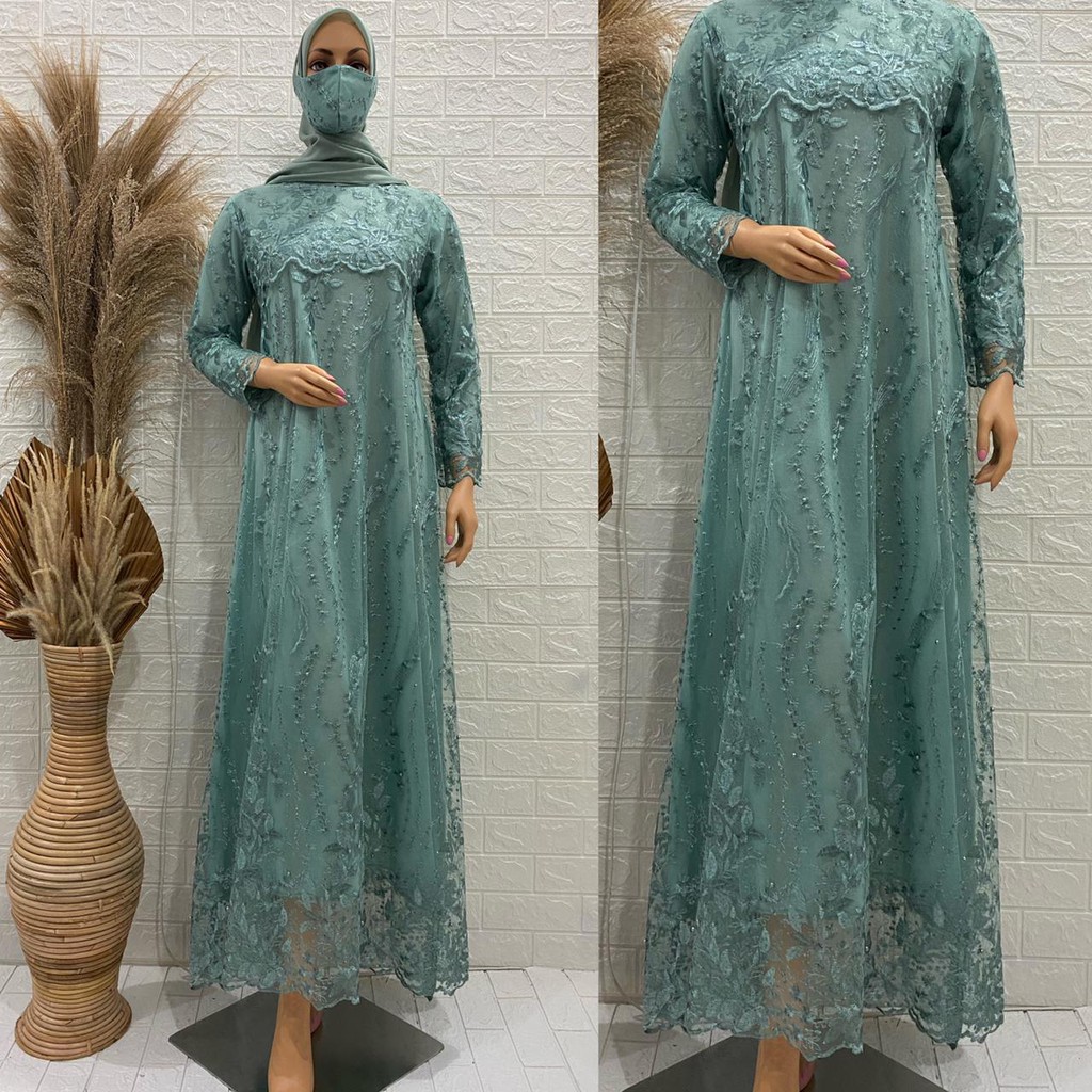 TERBARU LONG DRESS TULLE MUTIARA BORDIR / LONG GAMIS TULLE MUTIARA BORDIR /PROMO LONG DRESS PESTA