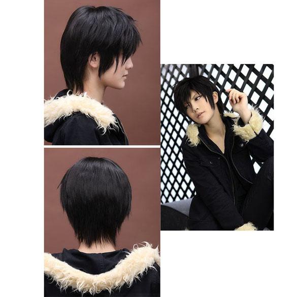 Wig Rambut Sintetis Pendek Tahan Panas Warna Hitam Untuk Cosplay Pria