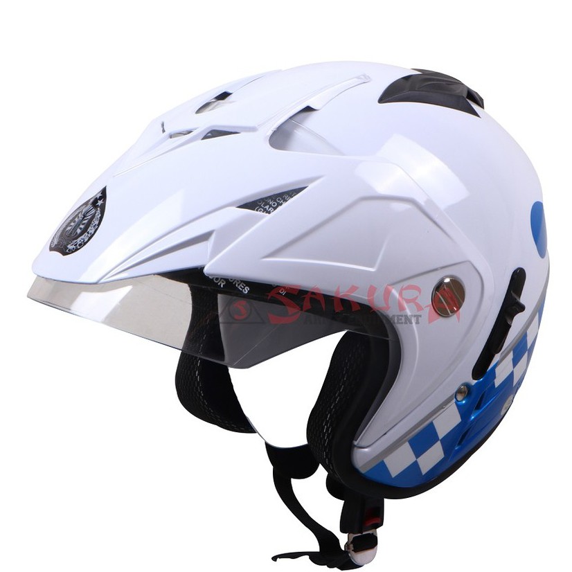 Helm Polisi Lantas Polisi Lalu Lintas Double Kaca Visor White SNI
