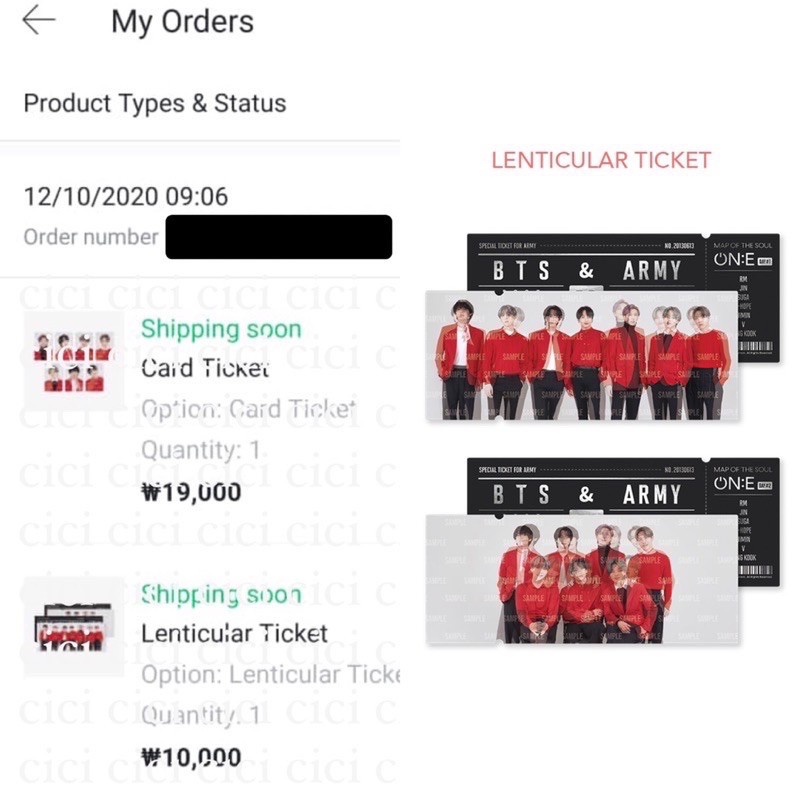 Lenticular Ticket Mots ONE ON:E Concert BTS sharing
