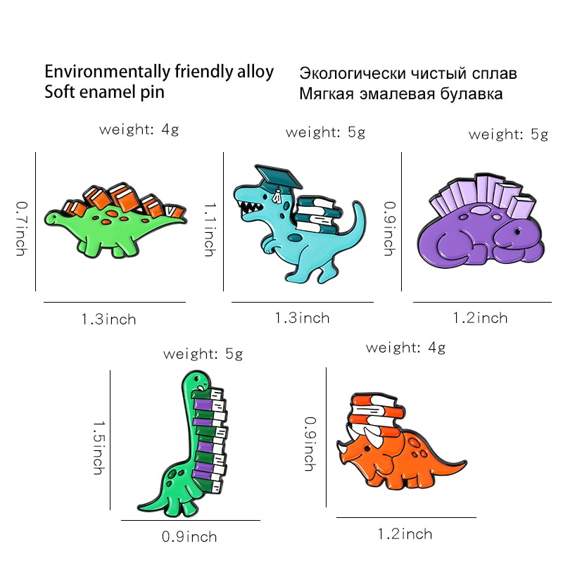 Bros Pin Enamel Desain Kartun Dinosaurus Dan Buku Untuk Anak