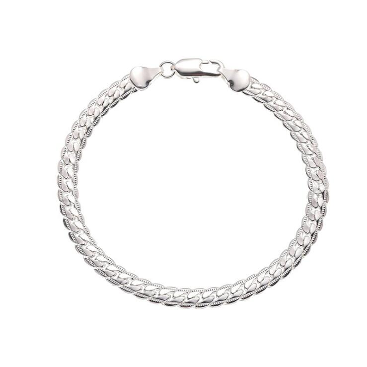 Gelang 18k Emas Fashion Sederhana embossing Pria wanita bangles Baja Titanium Aksesoris Perhiasan HipHop Bracelet Rantai-Silver