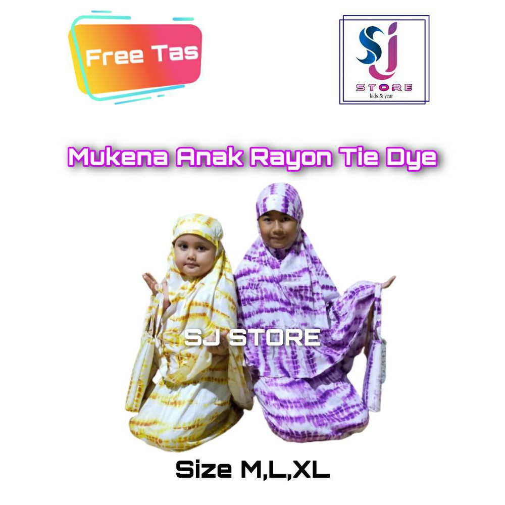 Mukenah Anak Perempuan / Mukena Anak Terbaru Rayon Tie Dye Fre Tas 1 - 10 Tahun