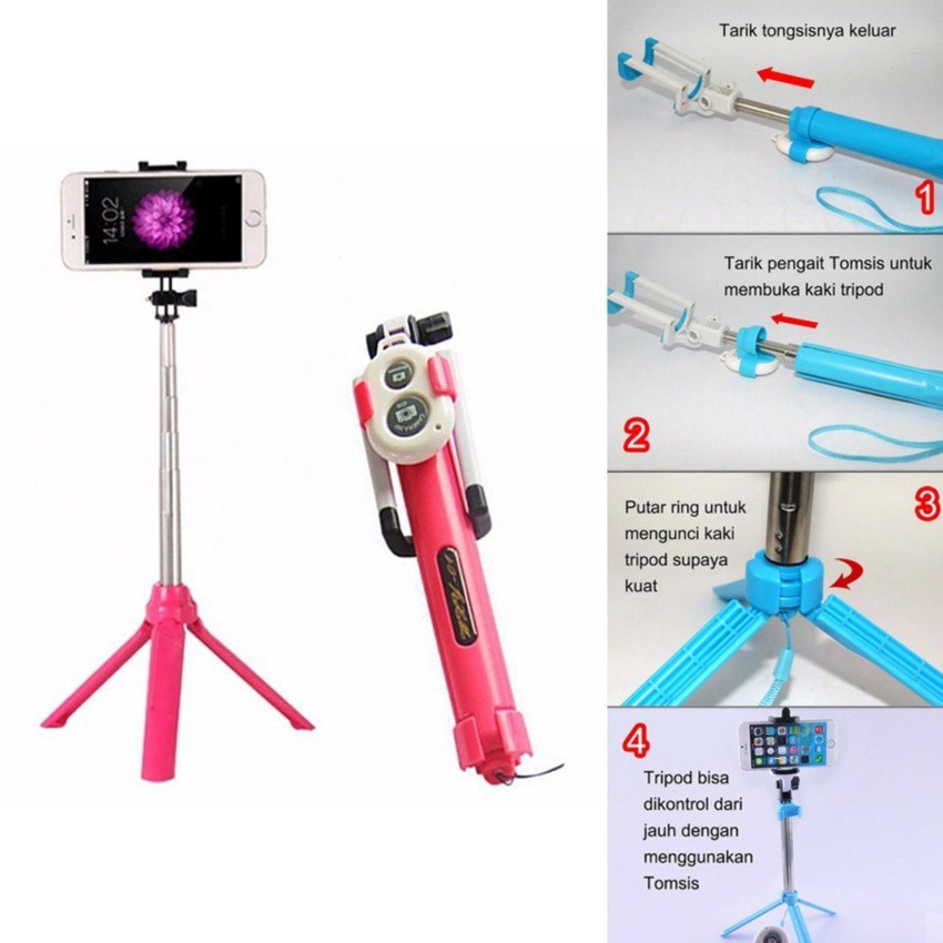 R3 Tongsis + Remot Tripod Tongsis 3 in 1 Remote Bluetooth