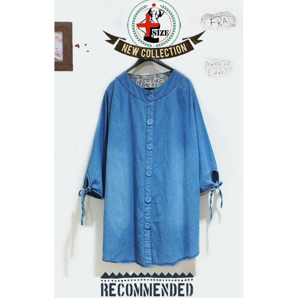 MDNdenimBUTTONlite LD 128 sampai XXXL atasan wanita blus jeans jumbo - Biru Muda