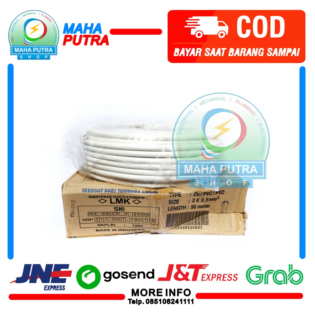 KABEL WARNA PUTIH NYM UKURAN 2X2.5 MM MERK VISICOM PANJANG 50 METER BEST SELLER