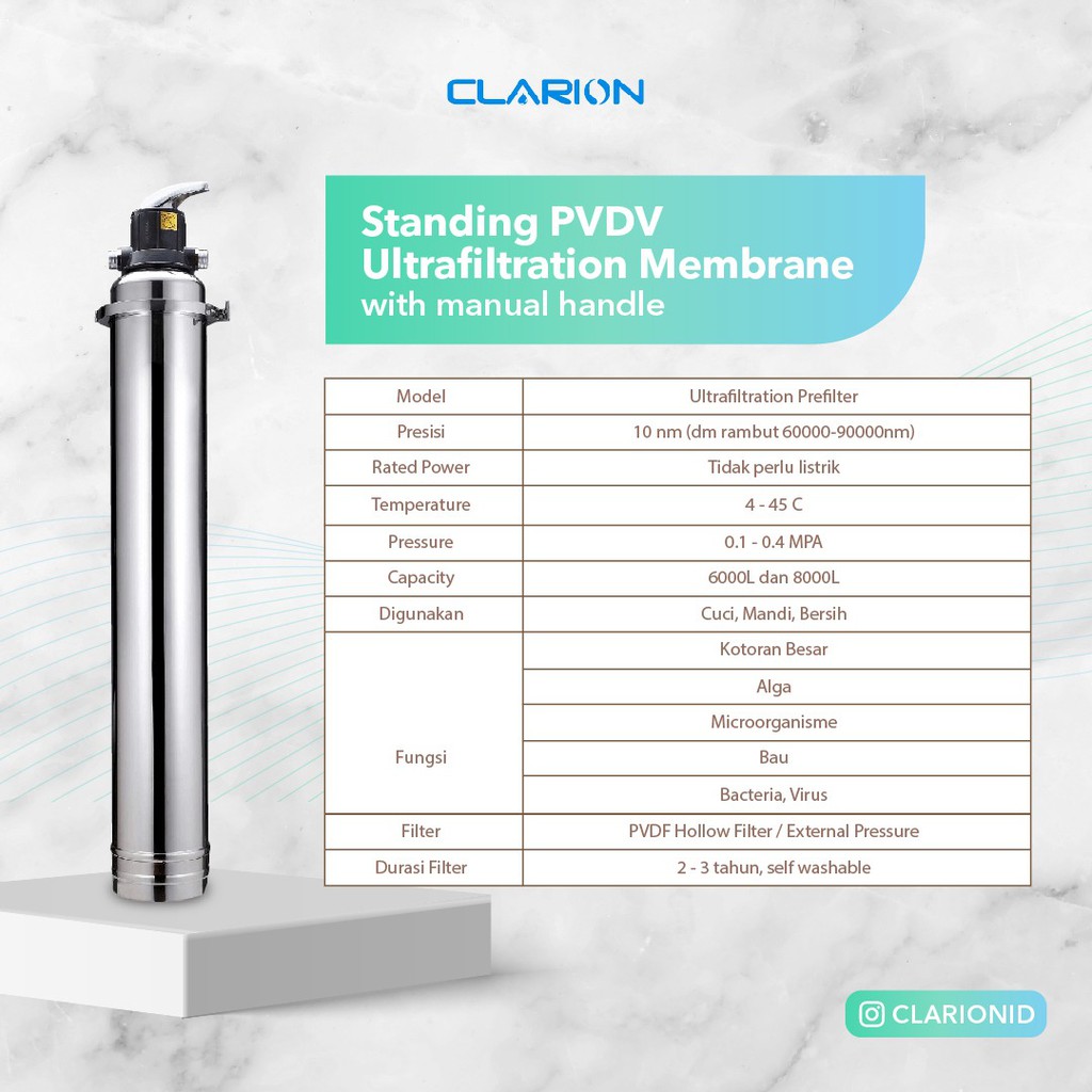 CLARION PVDF Prefilter Standing With Handle Capacity 8.000 L/jam