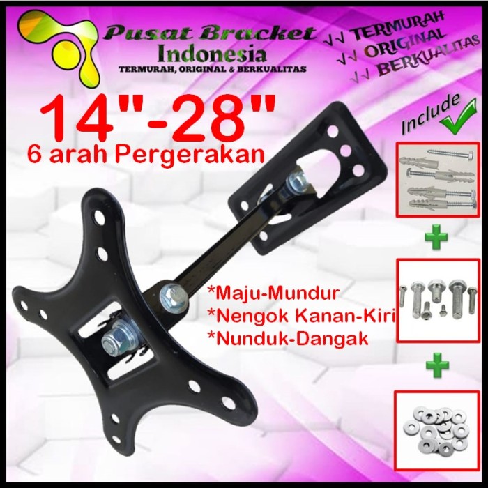 Bracket Tv 28 Monitor Lengan 14&quot; s/d 28&quot; 6arah Fleksible PBI.SWKNM-010