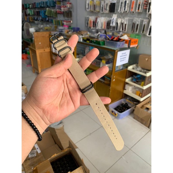 Strap Tali jam tangan Nato Zulu kanvas Crem Coklat