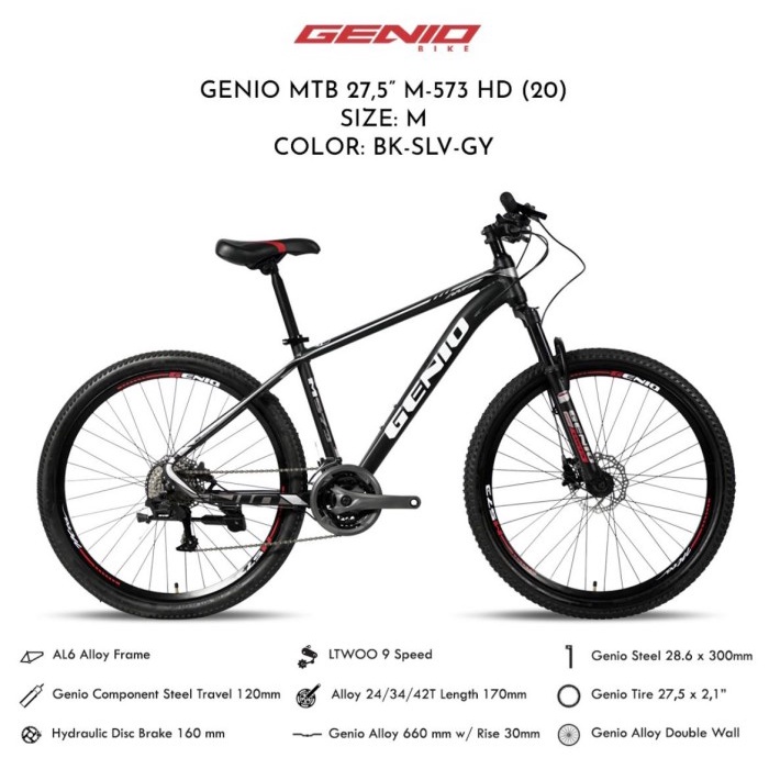 Sepeda Gunung MTB Genio M-573 HD 27,5" Alloy 27Speed Discbrake Garansi