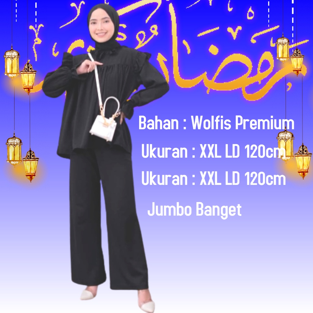 Atasan Jumbo Wanita Blouse Wanita Jumbo Ld 120 XXL Blouse Oversize Atasan Big Size XXL Ld 120 Wolfis Polos Wanita Blus SALMA Tartan Lengan Ruflle Remaja-5
