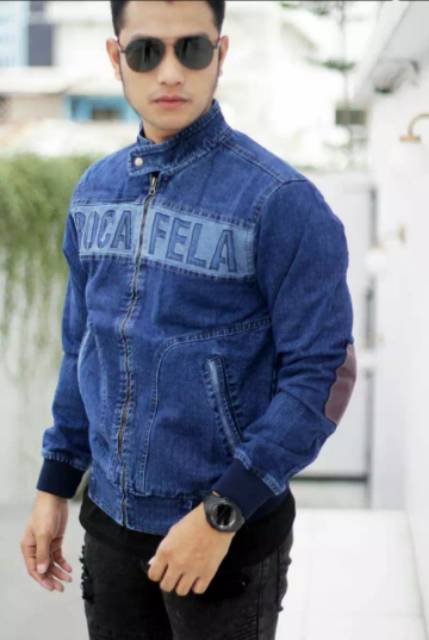 Jaket Jeans Bordiran Dada Roca Fella Pria / Jaket Jeans Distro Pria / Jaket Denim pria / fashion