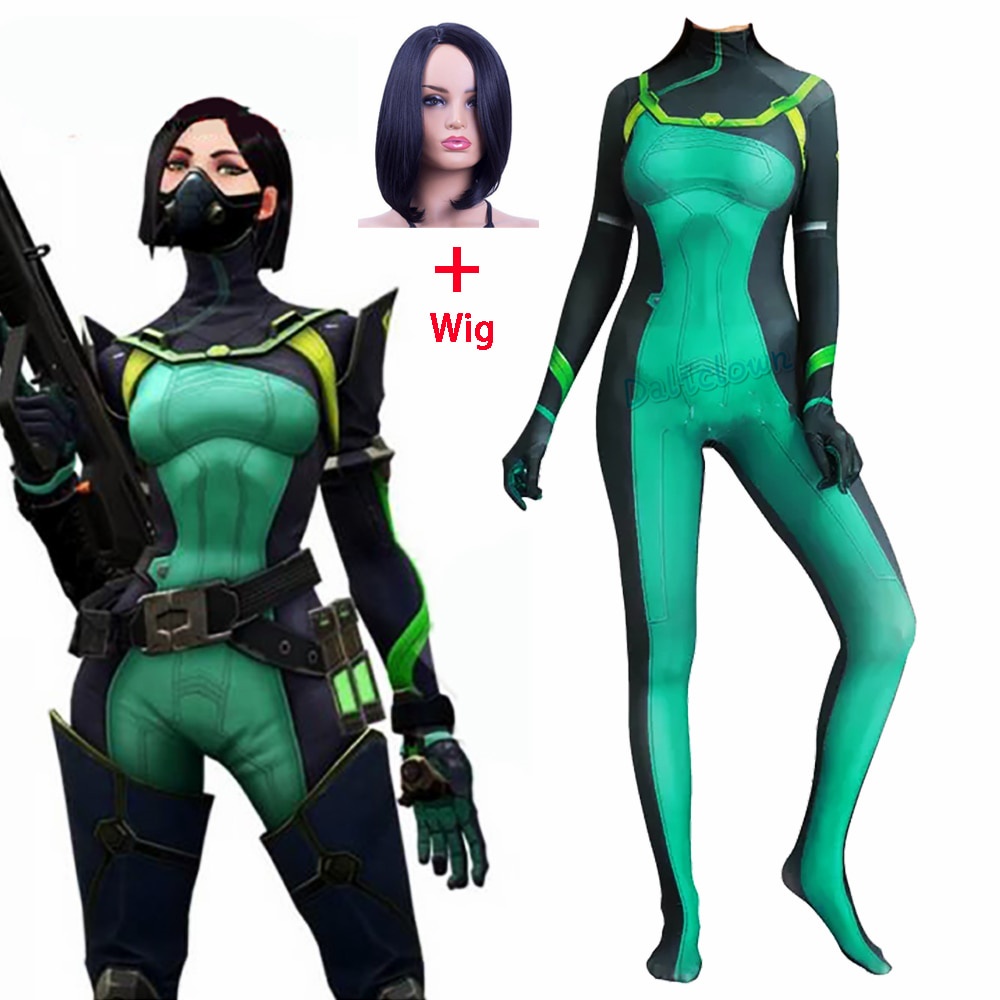 PREORDER Game Valorant Viper Cosplay Wig Suit Spandex Bodysuit Jumpsuit Halloween Party Carnival Cos