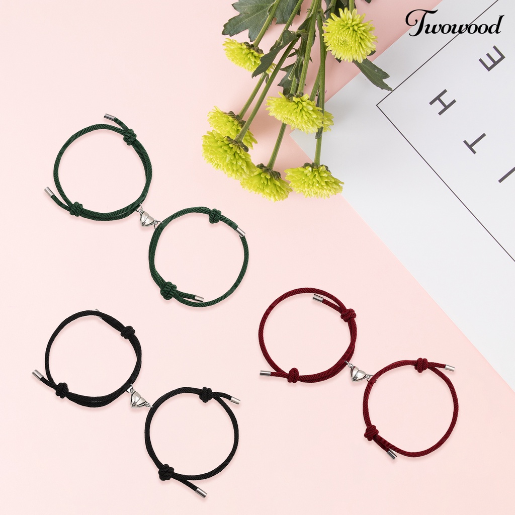 Twowood 2Pcs Beautiful Bracelet Magnetic Adsorption Alloy Elegant Length Adjustable Fashion Bracelet for Dating