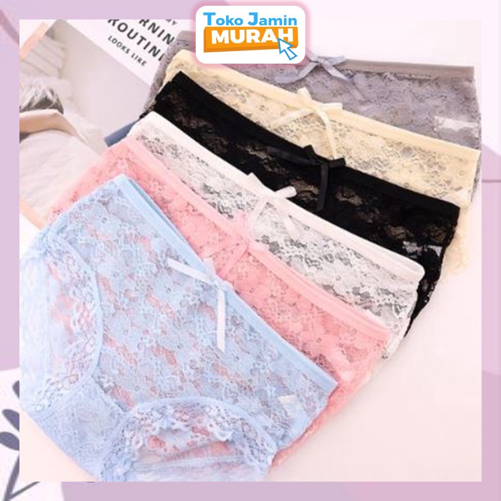 TJM CD098 CD Brukat Women Bunga Panties Wanita Celana Pakaian Sexy Polos Lace Flower