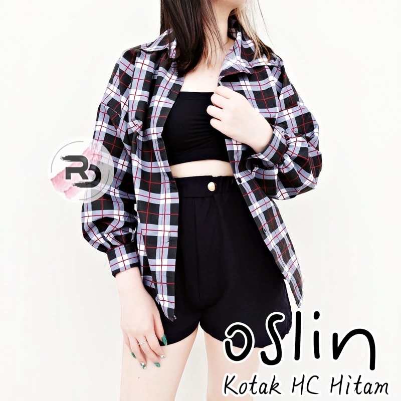 RD FASHION Kemeja Oslin Oversize | Kemeja Korea Jumbo Wanita | Bahan Creap - Fit to L-HC HITAM