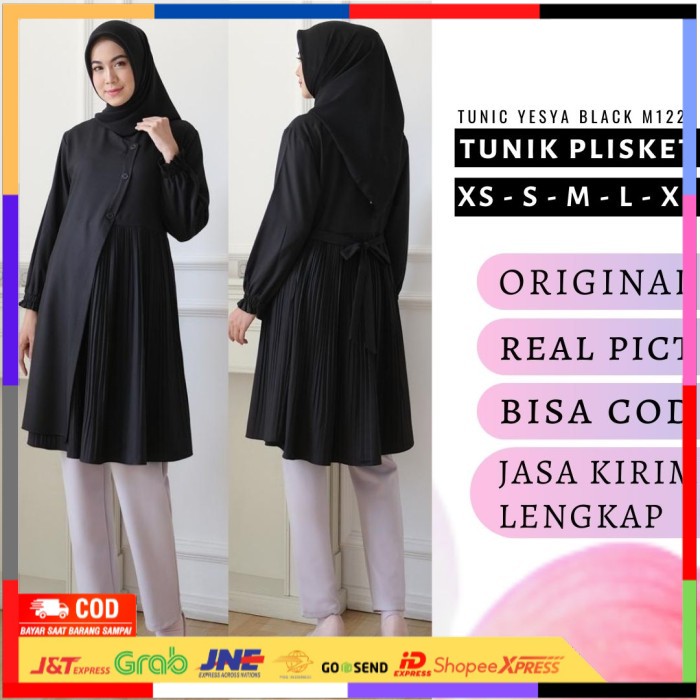 ✨ BISA COD ✨ TUNIK HITAM POLOS BLOUSE PLISKET BAWAH YESYA M1229 - XS