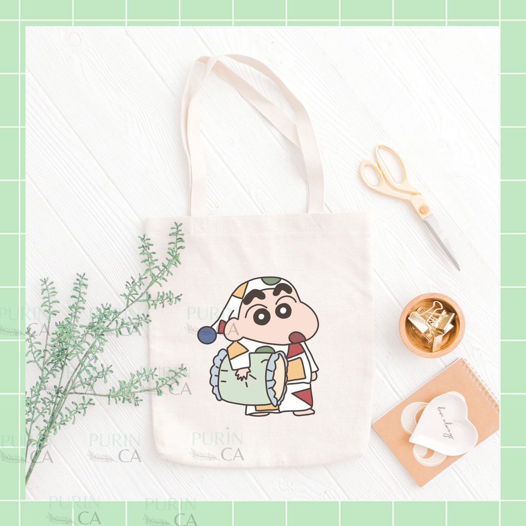 Tote bag Kanvas Gambar Cartoon Crayon Shinchan Cute