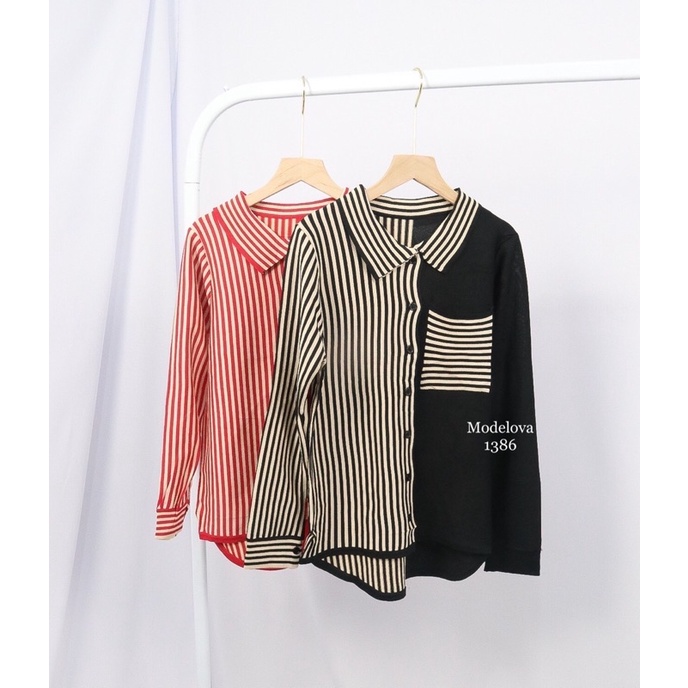 MDLV ~ 6225 TWO TONE KEMEJA GARIS // KEMEJA RAJUT TEBAL PREMIUM IMPORT // FASHION IMPORT WANITA