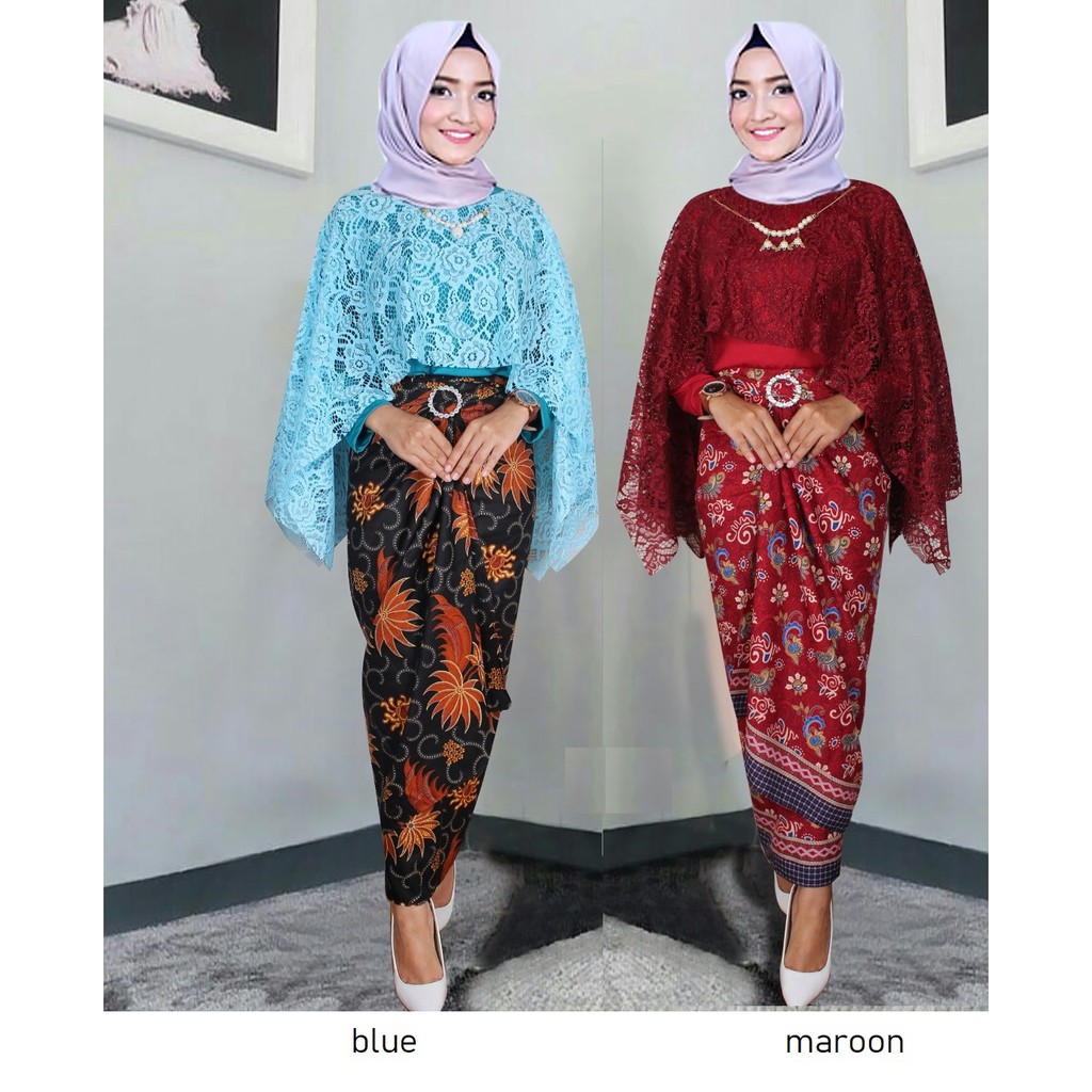 HOPYLOVY - Setelan Brukat Wanita Rok Batik Monalisa