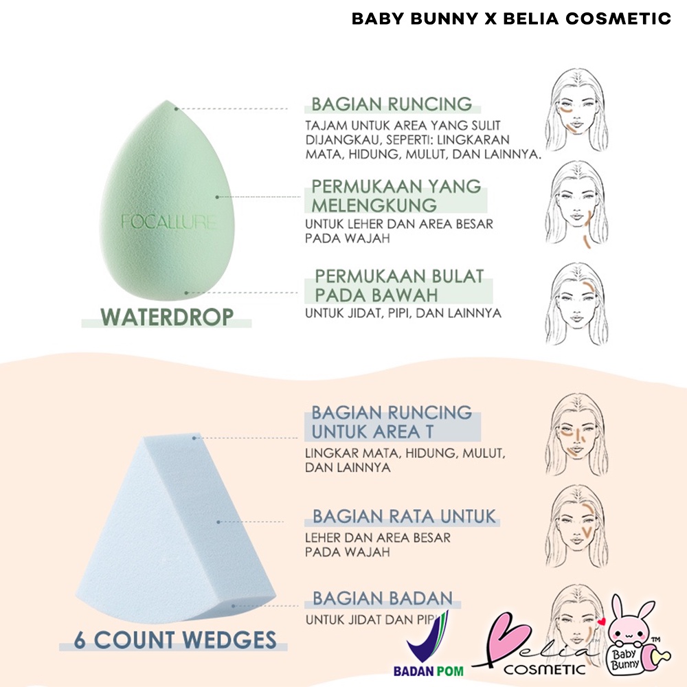 ❤ BELIA ❤ FOCALLURE Beauty Blender Series FA136 | Make Up Sponge | Alat Make Up | OFT Makeup Bebas Latex Foundation Blender