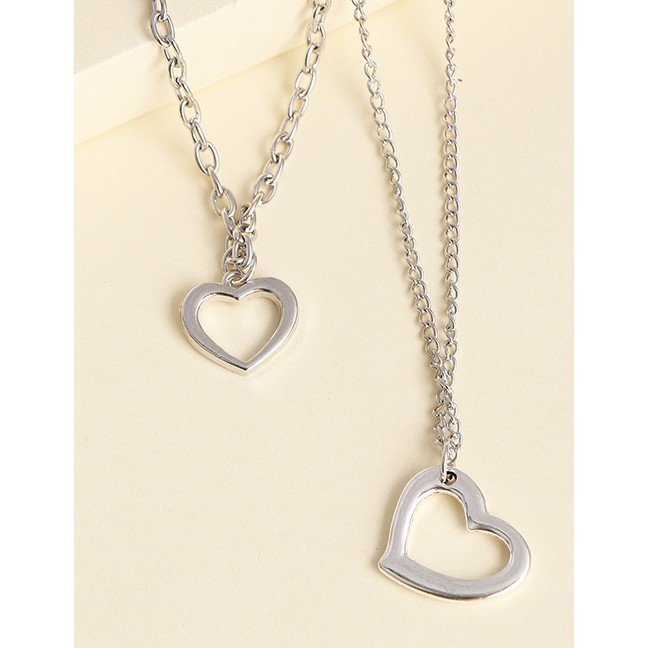 LRC Kalung Wanita Fashion Silver Alloy Heart-shaped Hollow Multi-layer Necklace K43638
