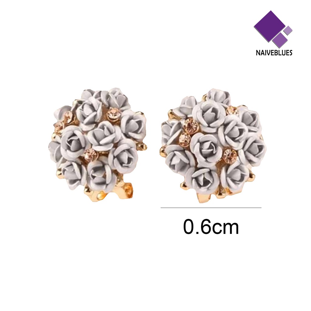 Anting Stud Bentuk Bunga Mawar Bahan Alloy Aksen Berlian Imitasi