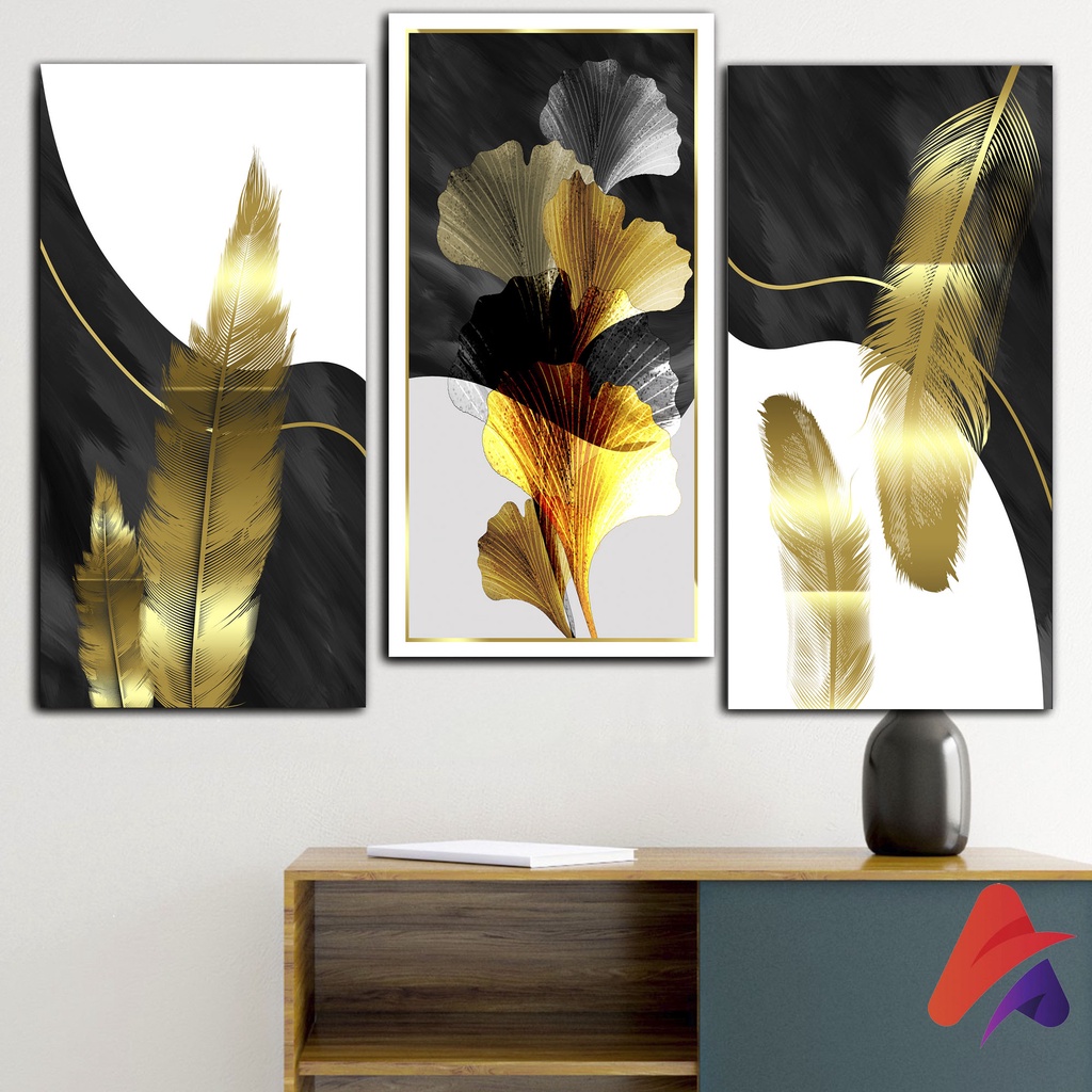 HIASAN DINDING BUNGA BULU ART FEATHER ART GOLD (15X30 CM) ABSTRAK BUNGA WALL DECOR HIASAN DINDING KAMAR PAJANGAN RUANGAN POSTER KAYU GAMBAR BUNGA BULU FEATHERART