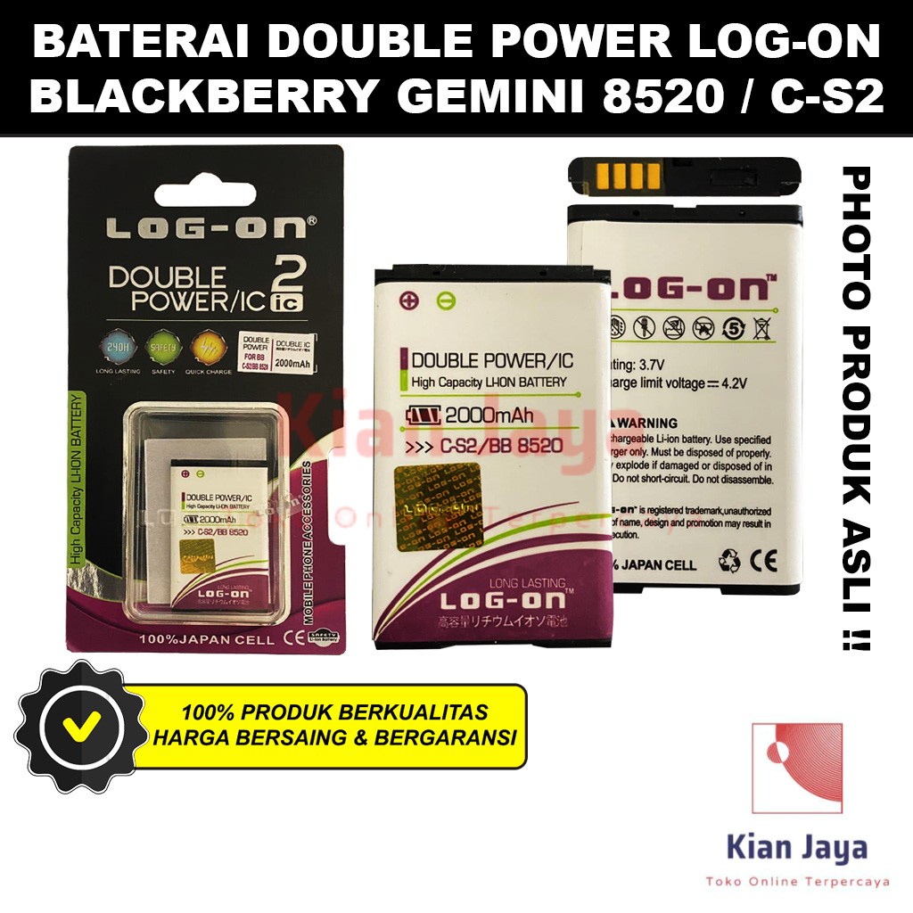 Baterai Double Power Log-on Hp Blackberry 8520 C-S2 CS2 Batre Batrai Battery Original Logon