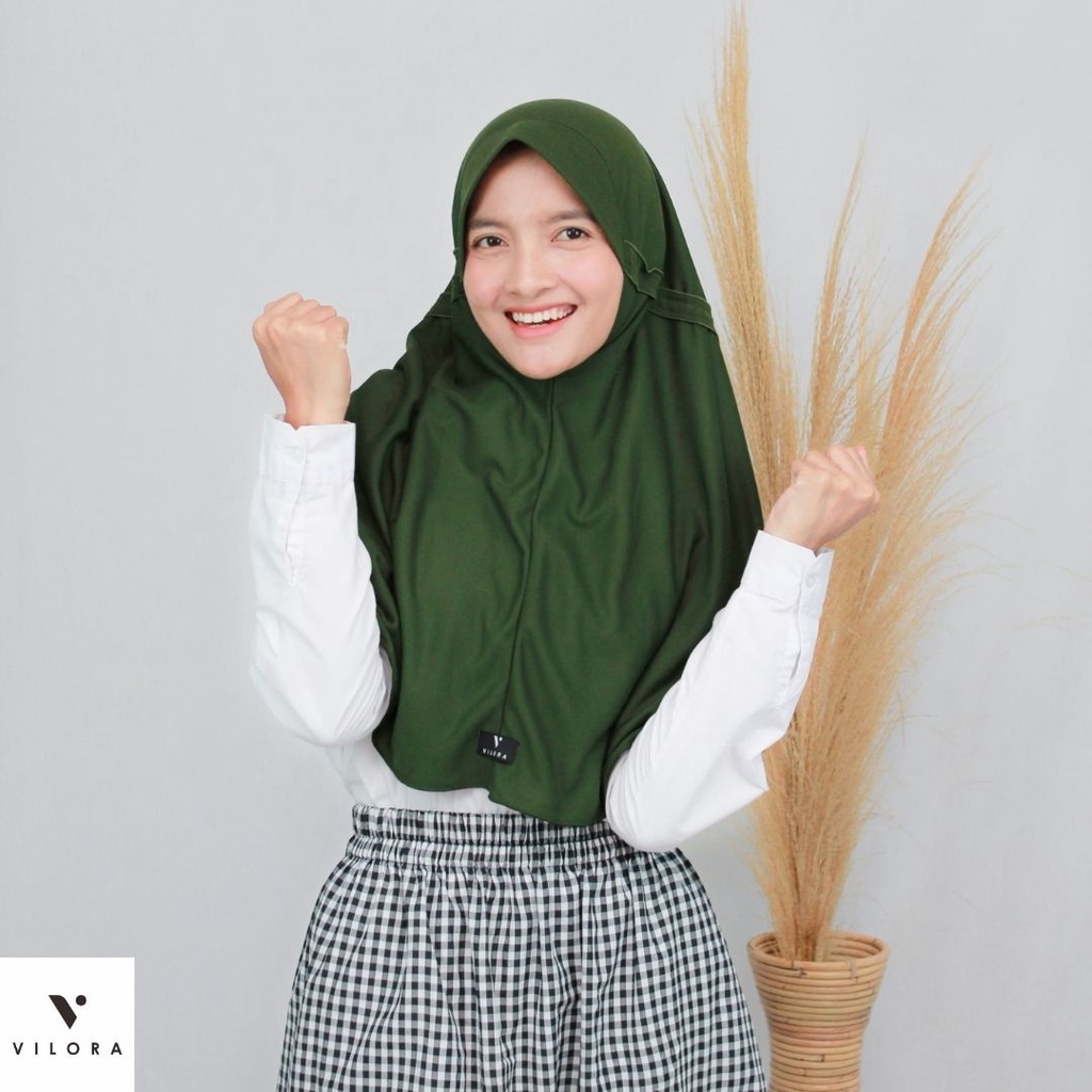 12.12 DISKON ✅ [ LOVE  HIJAU ARMY] KERUDUNG JILBAB ORIGINAL VILORA LOVE  SERUT SEKOLAH UKURAN XS, S,