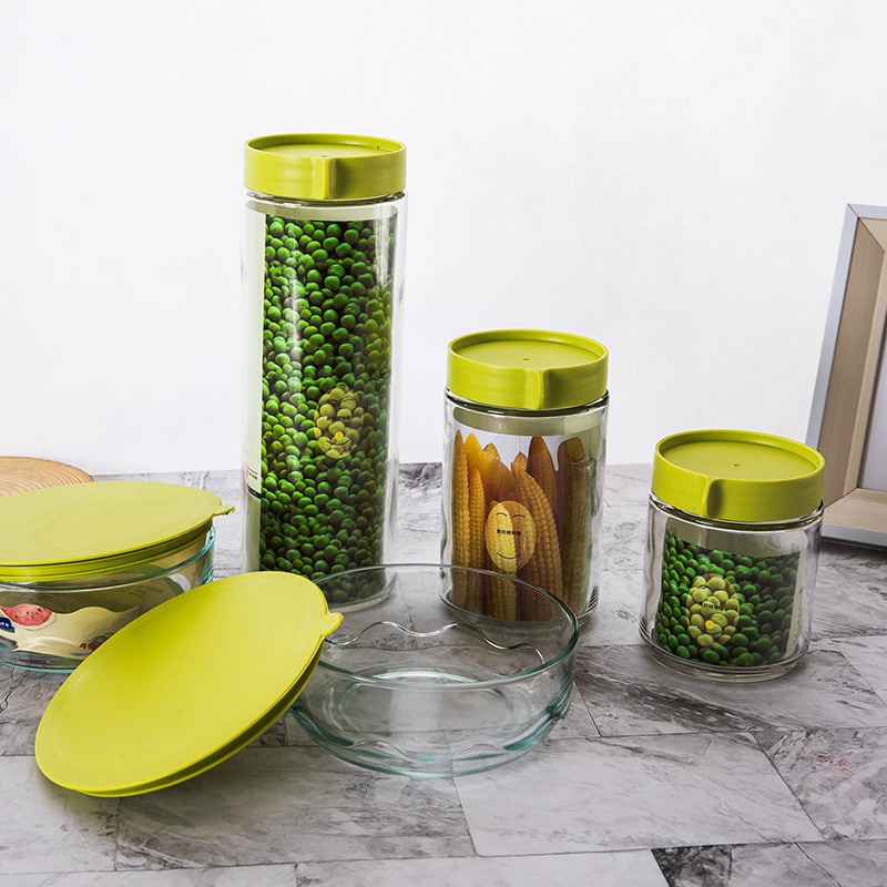 Kingsbakeware TOPLES LEBARAN BAHAN KACA FOOD GRADE TOPLES KACA SET 5IN1 IMPORT WADAH KUE 5 IN 1 KedapUdara