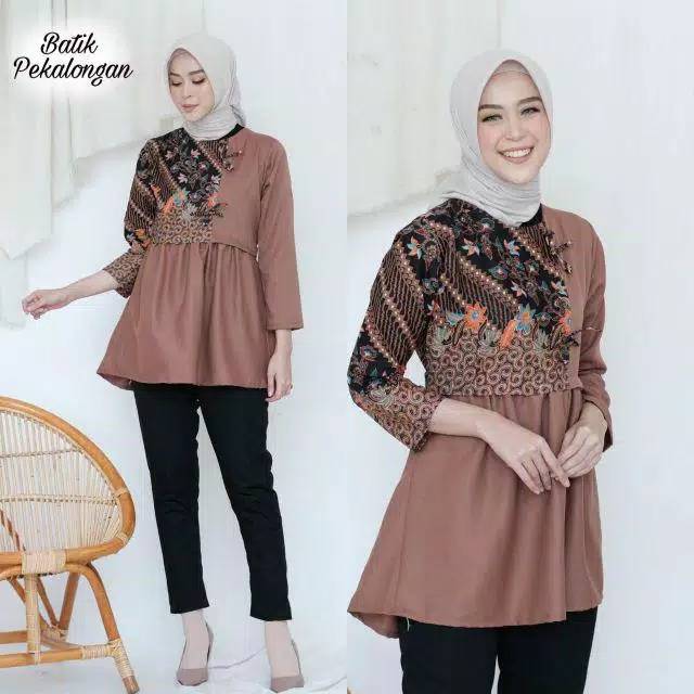 Atasan Wanita Blus Batik Mix Moscrepe Polos | Baju Seragam Kerja Kantor Kampus Termurah Best Seller