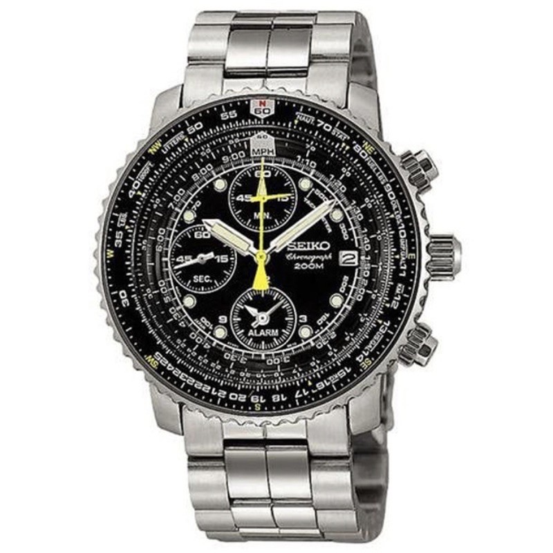 Jam Tangan Seiko SNA411P1 Chronograph Flightmaster Pilot Silver Black