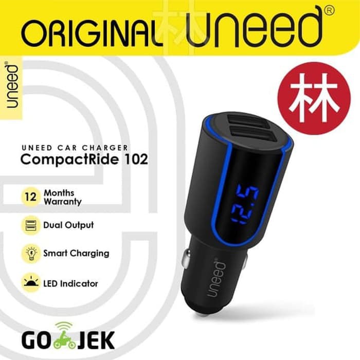 UNEED UCC102 Car Charger CompactRide 102 Dual USB Port + LED Display