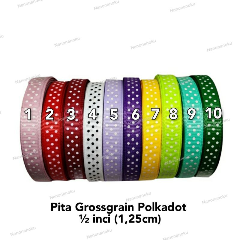 Pita Grossgrain Polkadot 1/2 inch (1,25cm) Salur Onde