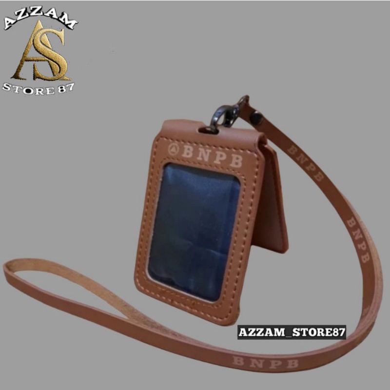 

Holder ID Card Kulit - Tali Lanyard Nametag Model Lipat BNPB